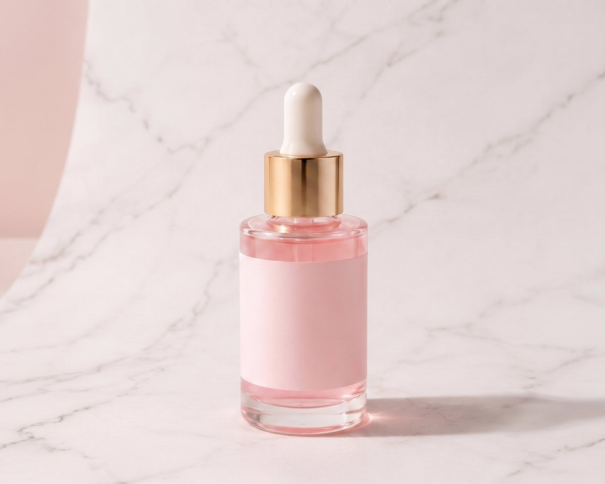 Sérum PDRN Rose Lumivae, flacon avec compte-gouttes