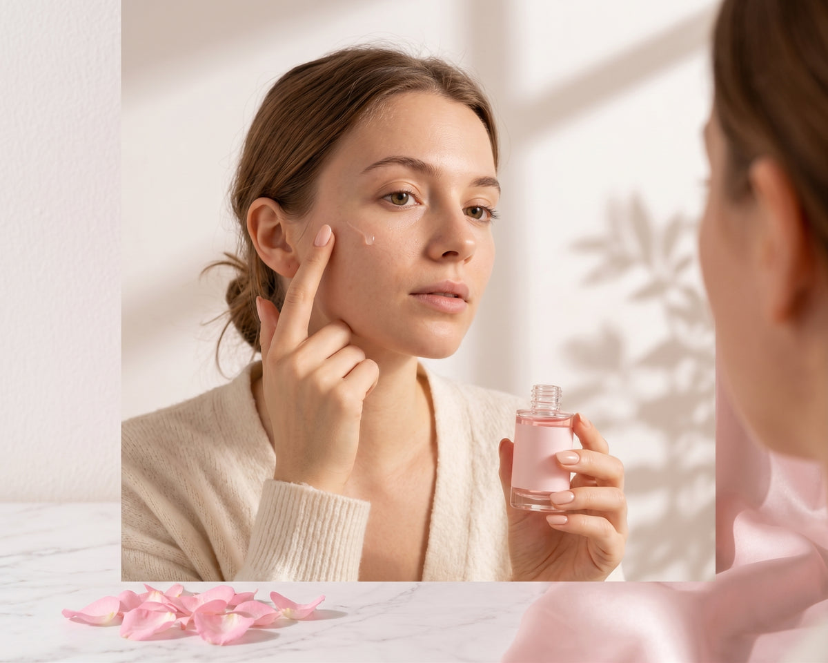 Application du Sérum PDRN Rose Lumivae sur le visage